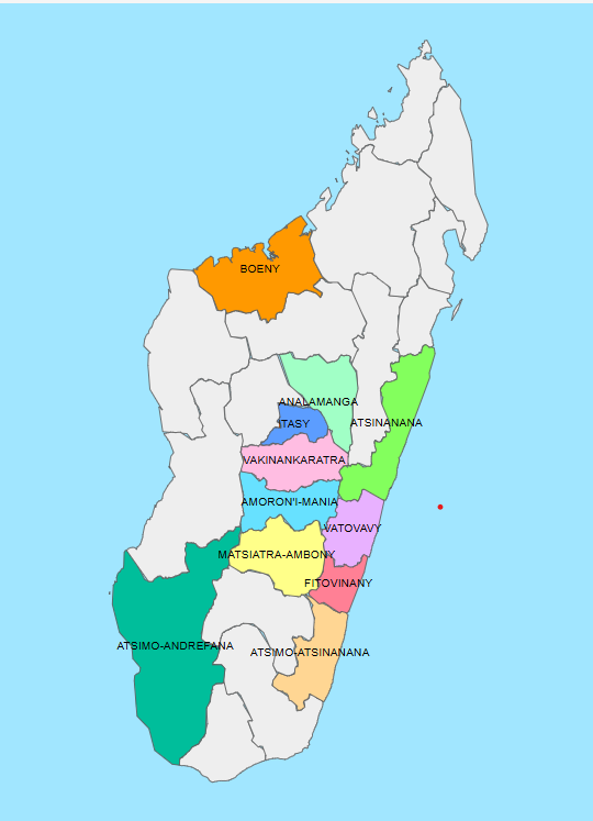 Carte des régions de Madagascar traitées