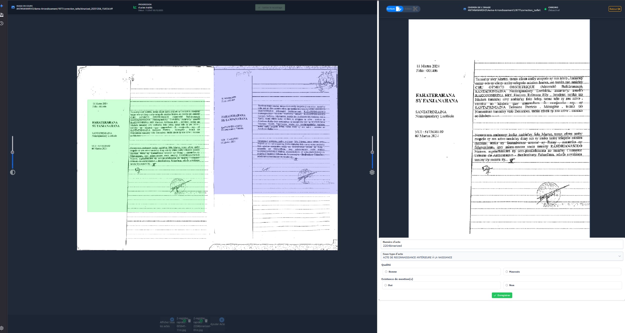 Découpe automatique des actes