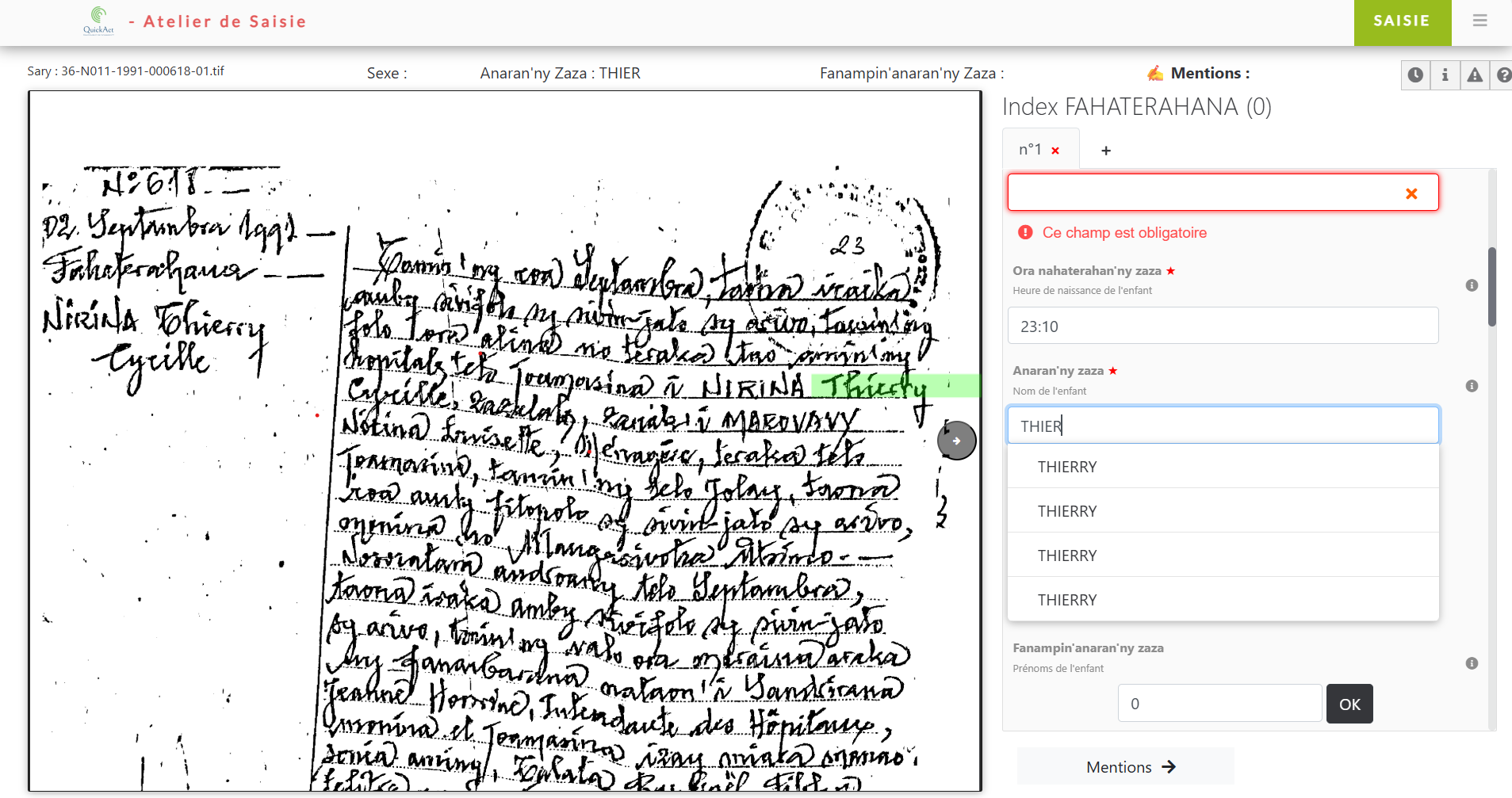 Interface de saisie assistée